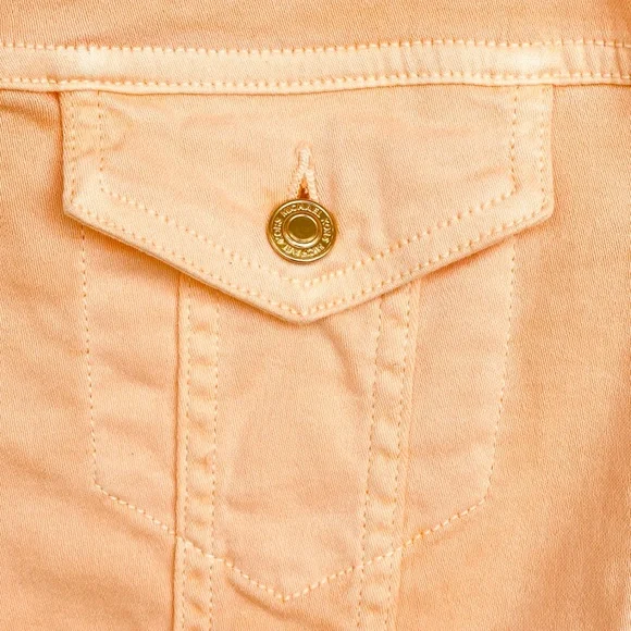 MICHAEL KORS Denim Jacket Gold Button Stretch Patch Pocket Pointed Collar